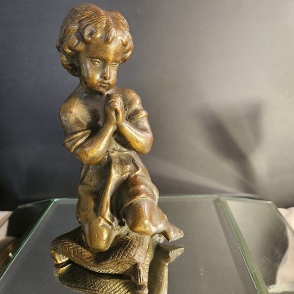 Italian Gilt Bronze Cherub, 1860's Antique Sculpture Very Heavy - Picture 2 of 16